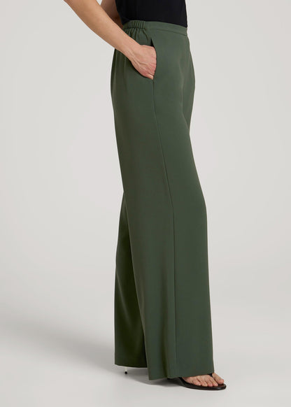 American Tall Men|Women Pull-On Crepe Ultra Wide Pants for Tall Women in Climbing Ivy