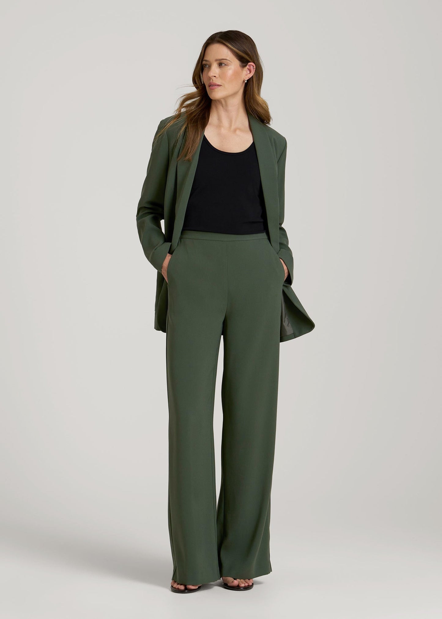American Tall Men|Women Pull-On Crepe Ultra Wide Pants for Tall Women in Climbing Ivy