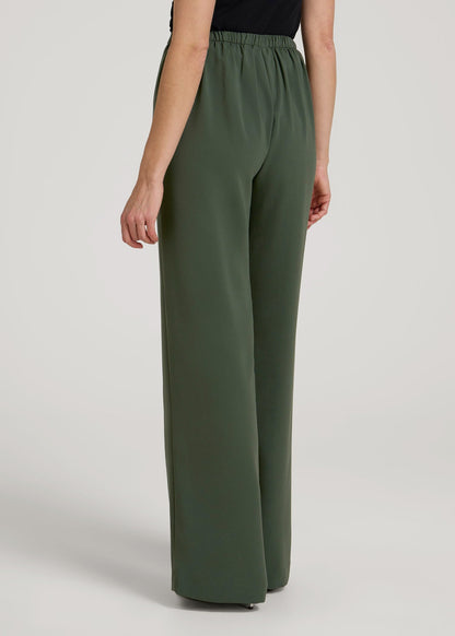 American Tall Men|Women Pull-On Crepe Ultra Wide Pants for Tall Women in Climbing Ivy