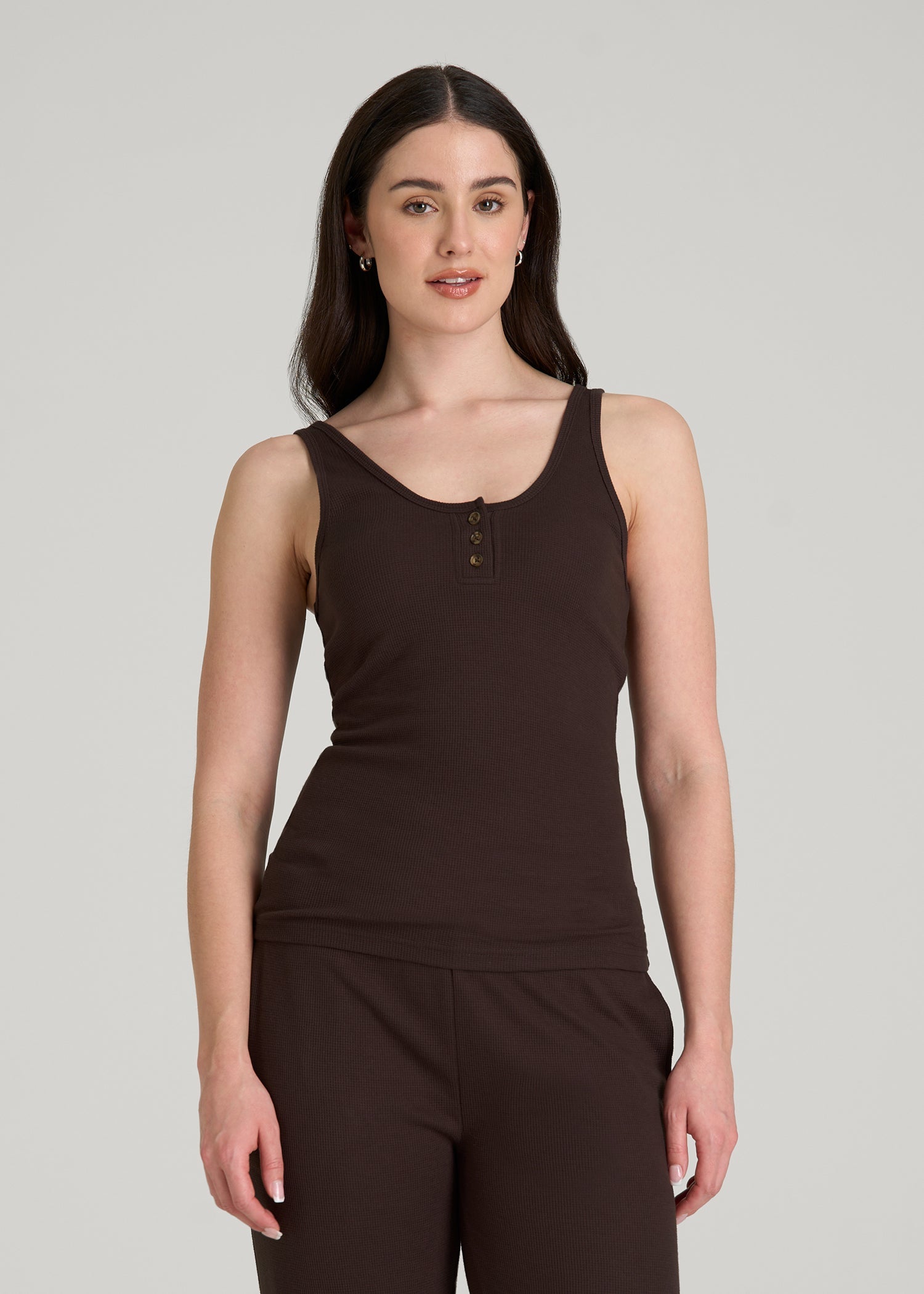 American Tall Women Waffle Tank Top for Tall Women in Espresso
