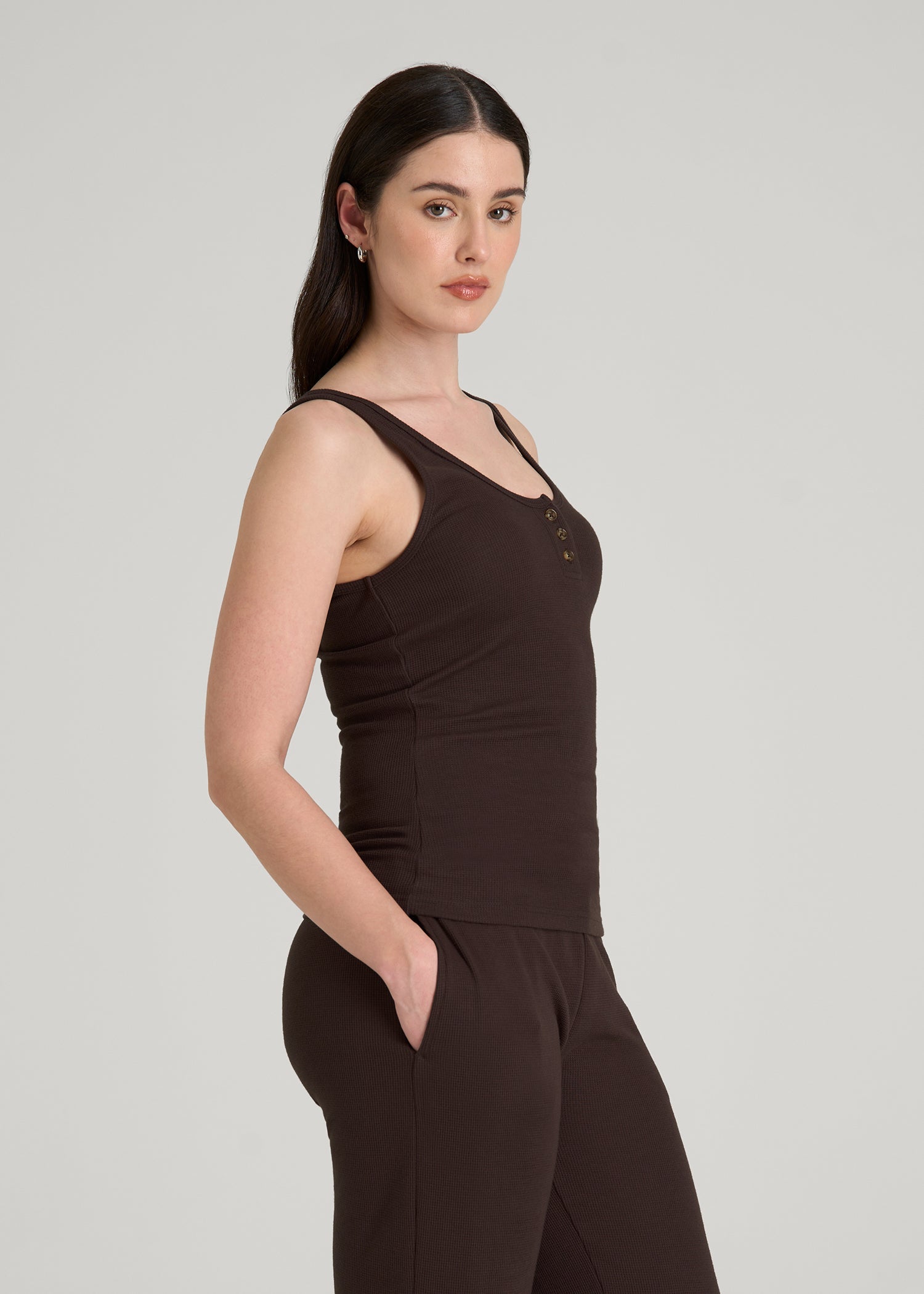 American Tall Women Waffle Tank Top for Tall Women in Espresso