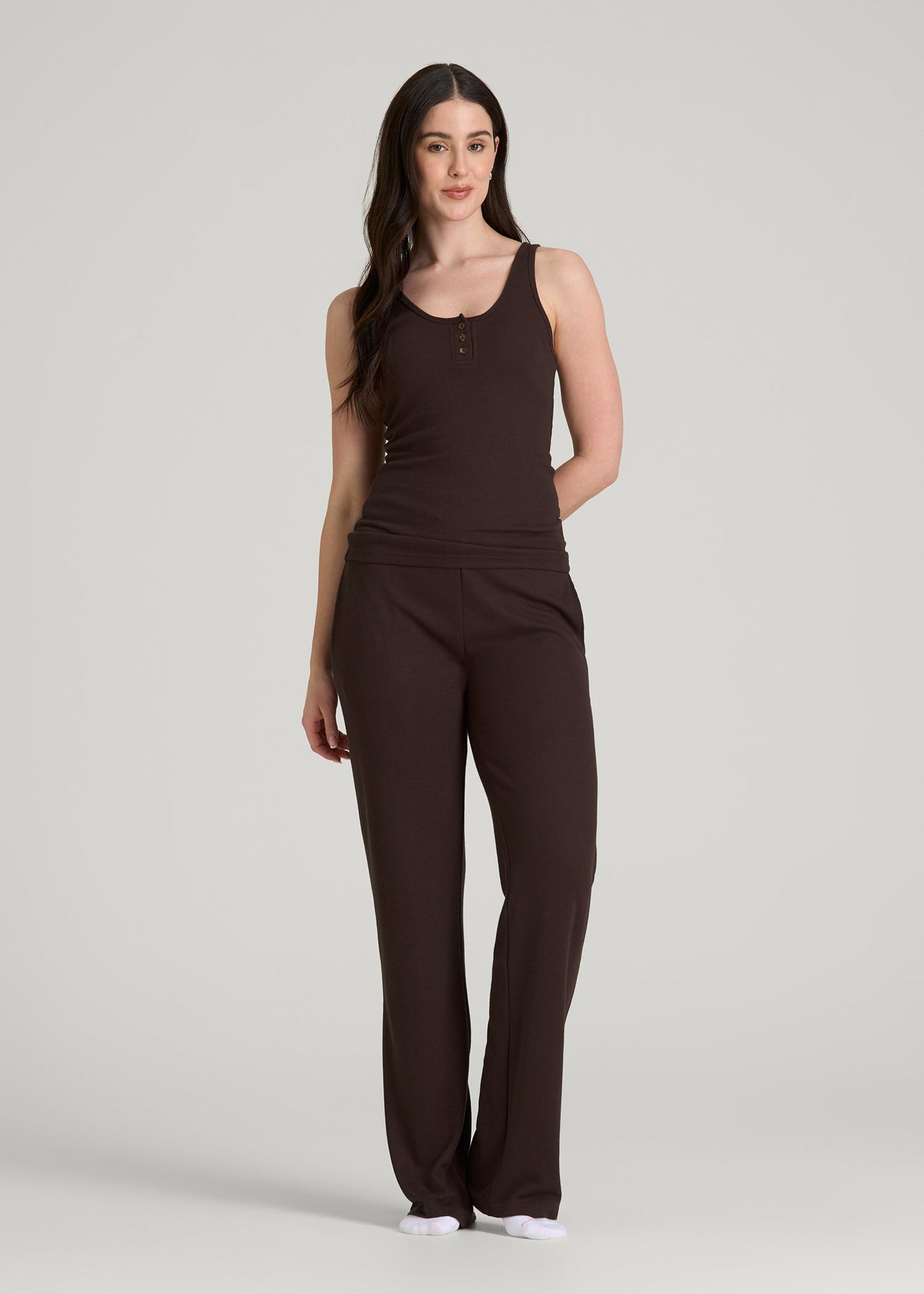 American Tall Women Waffle Tank Top for Tall Women in Espresso