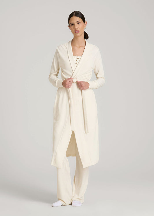 American Tall Women Waffle Lounge Robe for Tall Women in White Alyssum