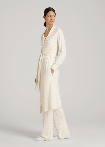 American Tall Women Waffle Lounge Robe for Tall Women in White Alyssum