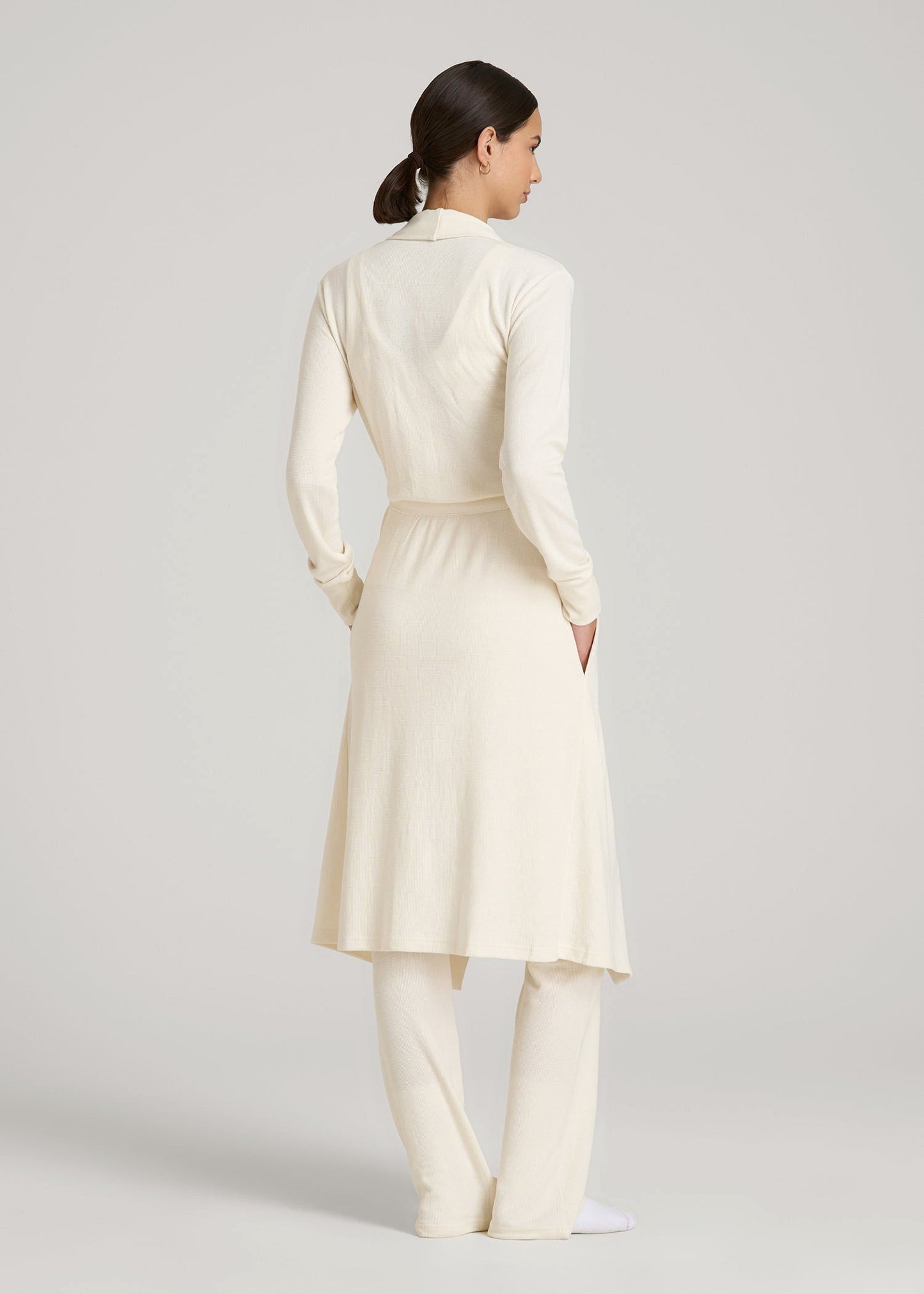 American Tall Women Waffle Lounge Robe for Tall Women in White Alyssum