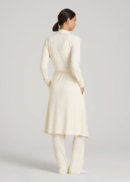 American Tall Women Waffle Lounge Robe for Tall Women in White Alyssum