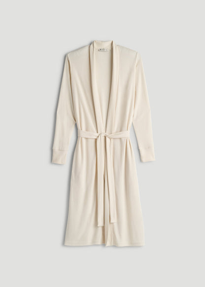 American Tall Women Waffle Lounge Robe for Tall Women in White Alyssum