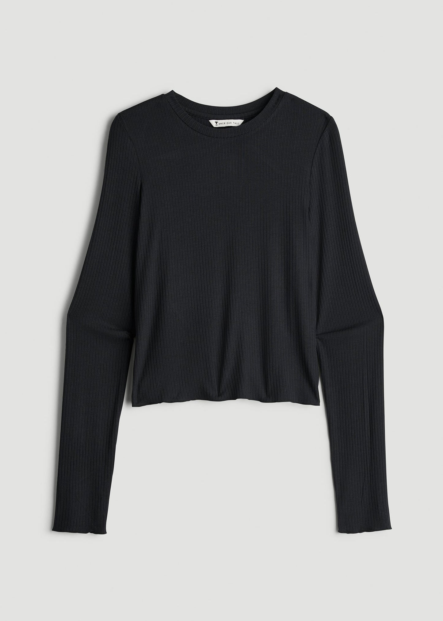 American Tall Women Lightweight Ribbed Cropped Lounge Shirt for Tall Women in Black