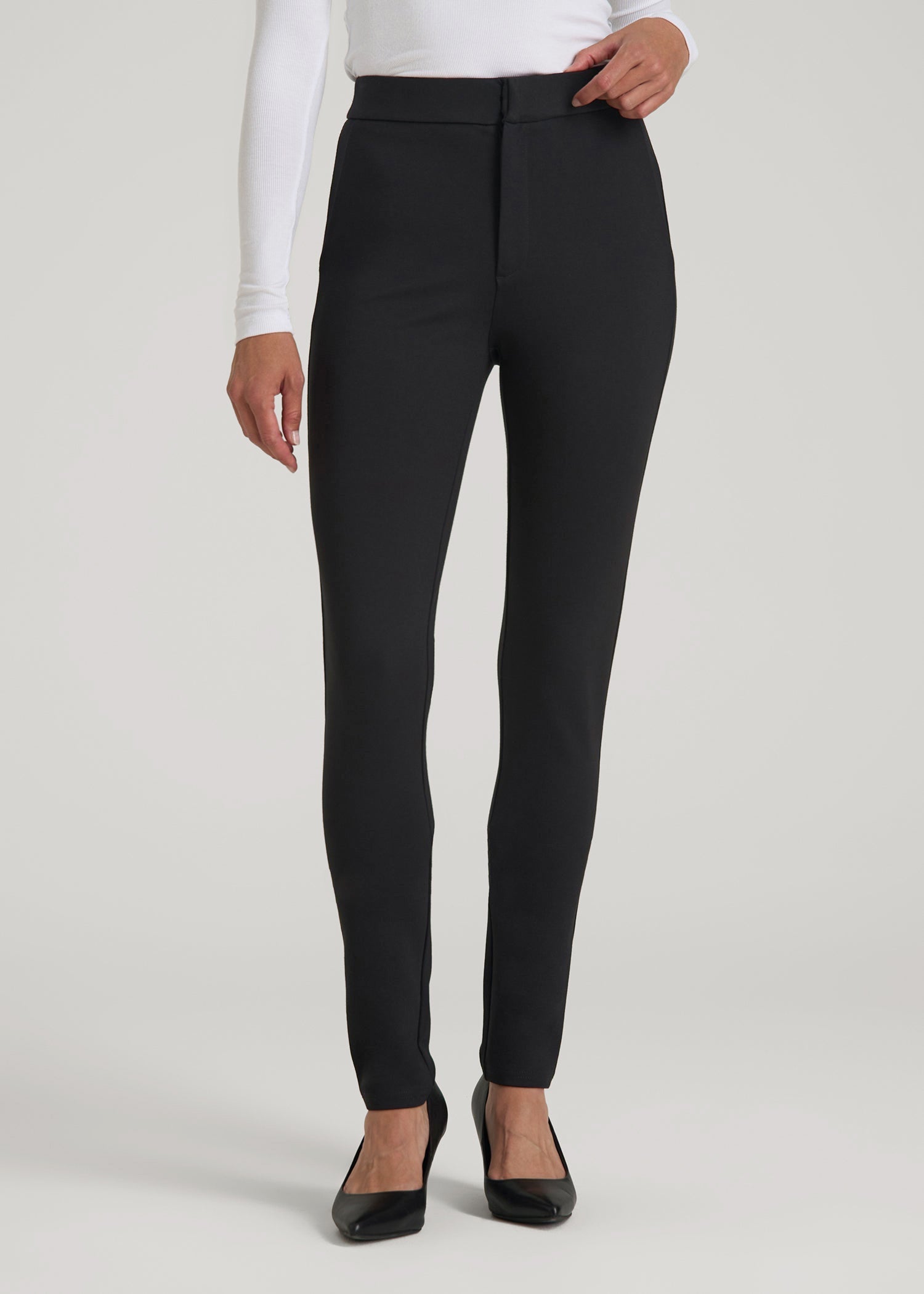 American Tall Women Soft Flex Ponte Skinny High Rise Pant for Tall Women in Black