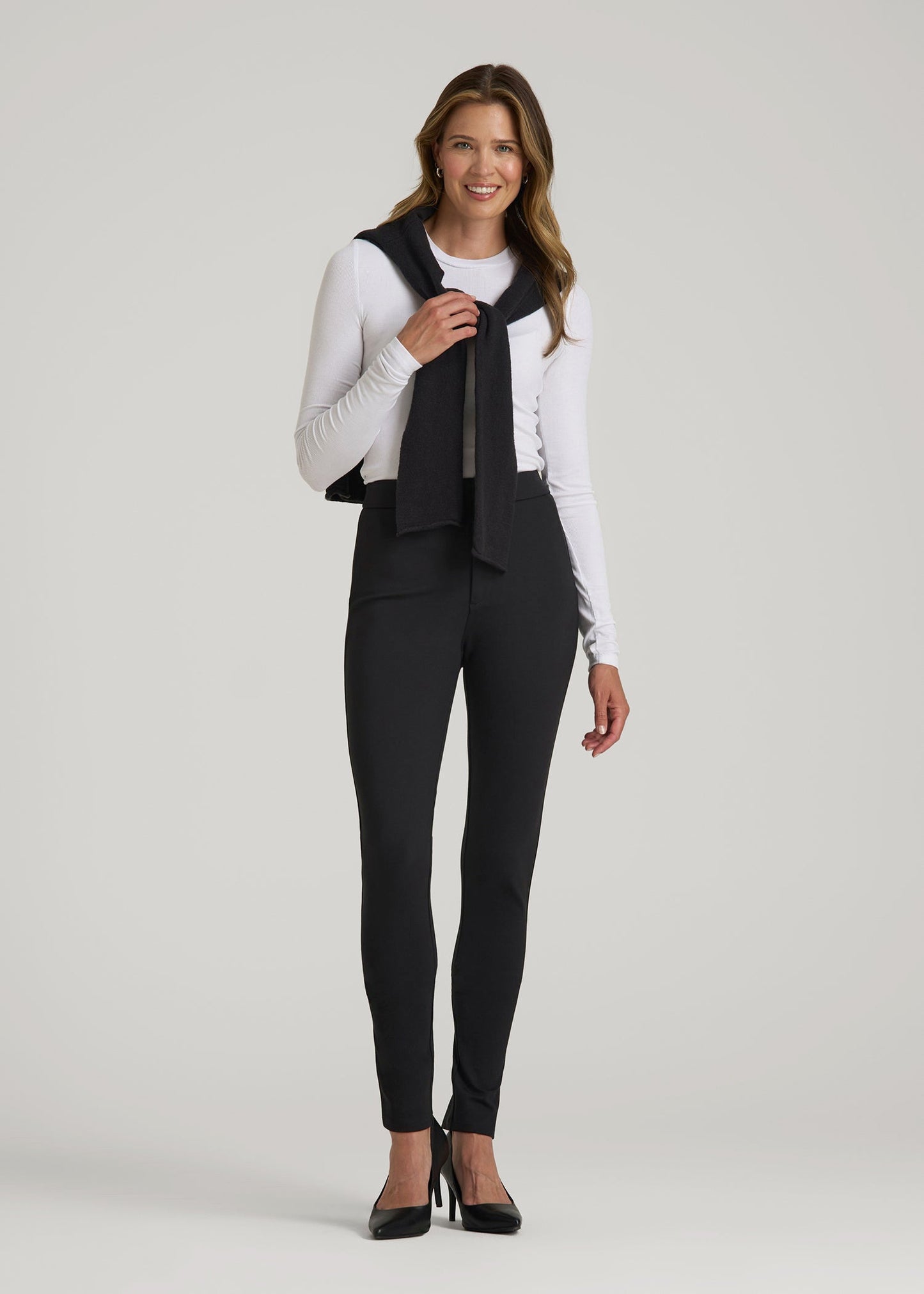 American Tall Women Soft Flex Ponte Skinny High Rise Pant for Tall Women in Black