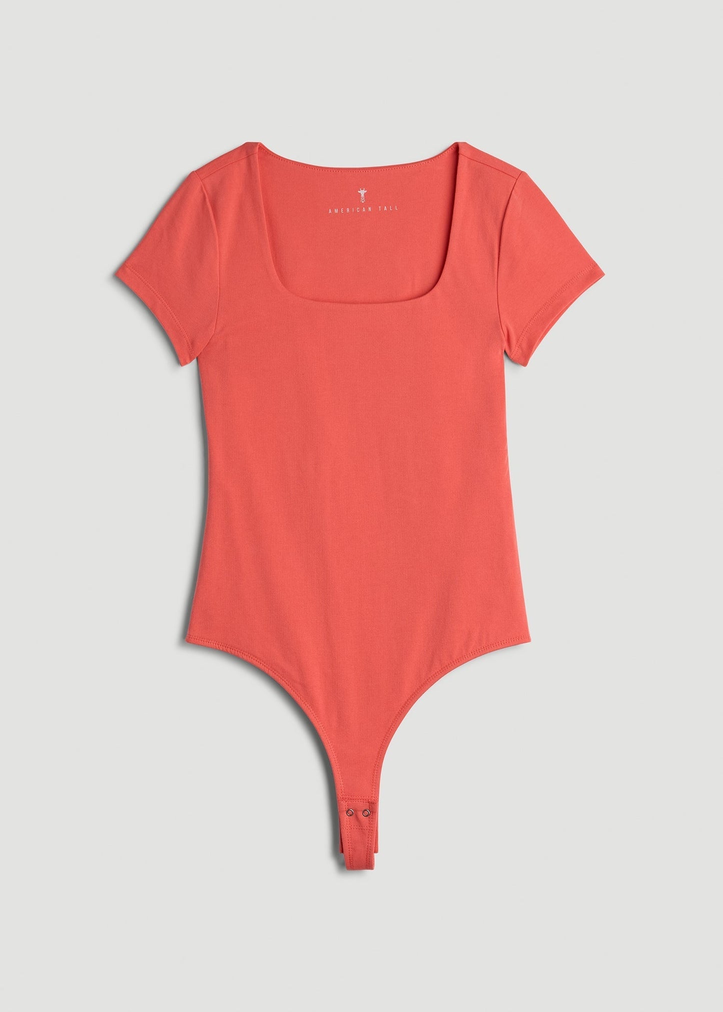 American Tall Women|Men Cotton Blend Short Sleeve Square Neck Bodysuit for Tall Women in Sunset Coral