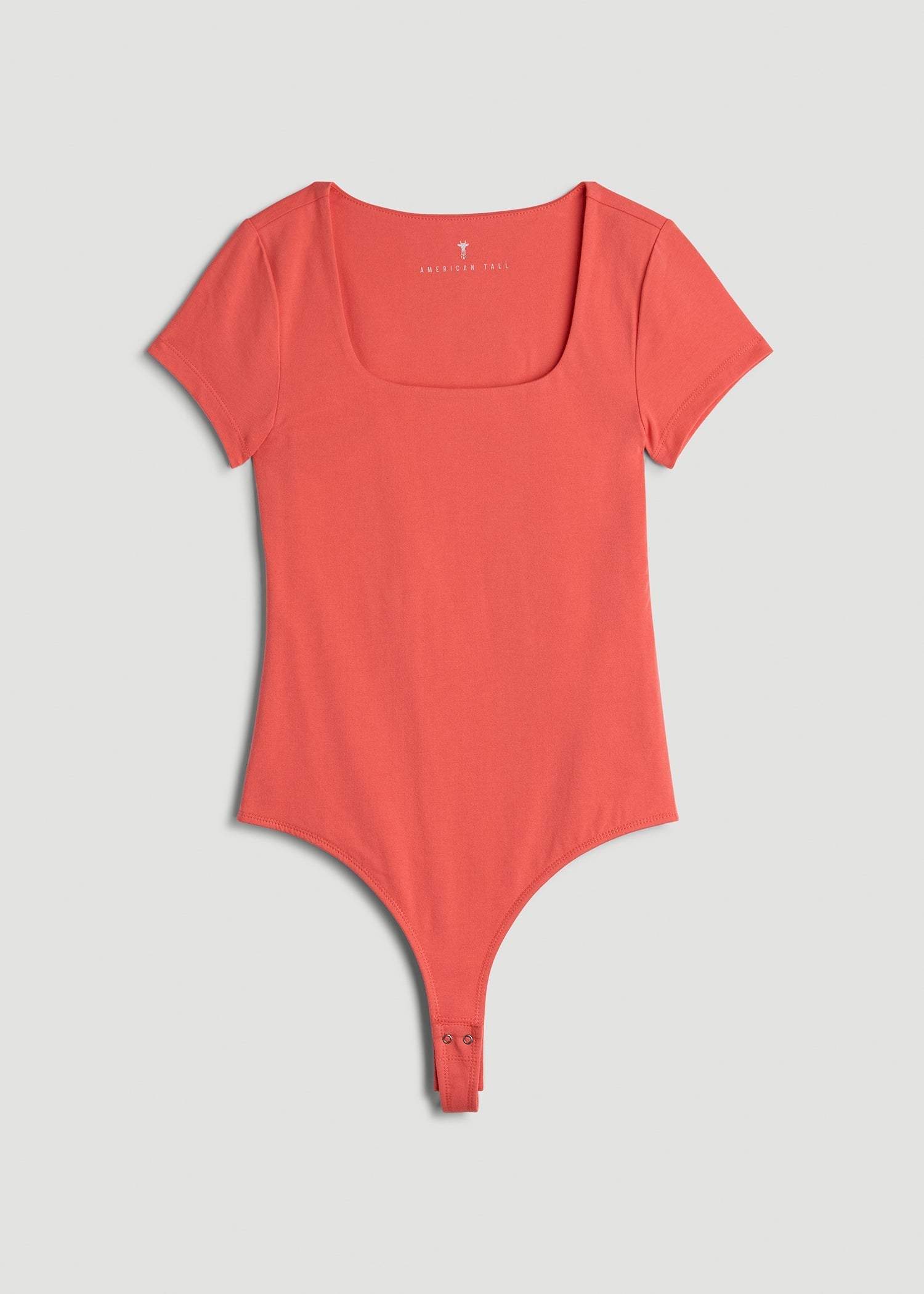American Tall Women|Men Cotton Blend Short Sleeve Square Neck Bodysuit for Tall Women in Sunset Coral