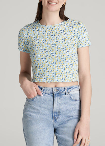 American Tall Women Cropped Waffle Tee for Tall Women in Corydalis Blue Floral