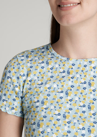 American Tall Women Cropped Waffle Tee for Tall Women in Corydalis Blue Floral