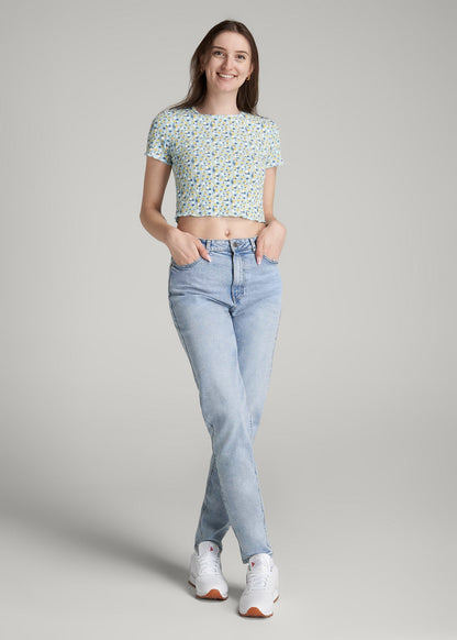 American Tall Women Cropped Waffle Tee for Tall Women in Corydalis Blue Floral
