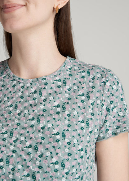 American Tall Women Cropped Waffle Tee for Tall Women in Seaglass Floral