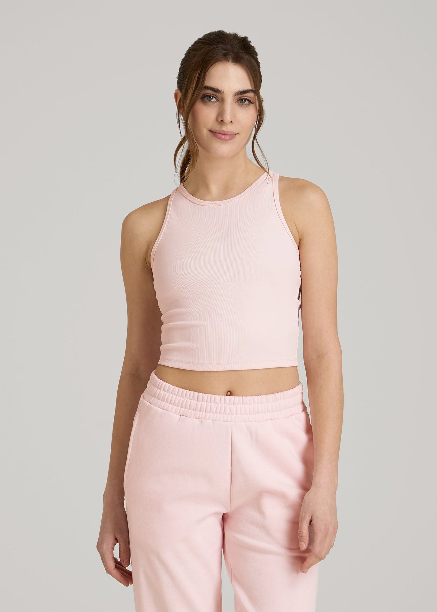 American Tall Women|Men Cropped Ribbed Tank Top for Tall Women in Barely Pink