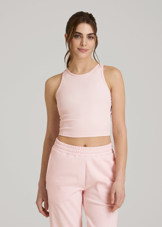 American Tall Women|Men Cropped Ribbed Tank Top for Tall Women in Barely Pink
