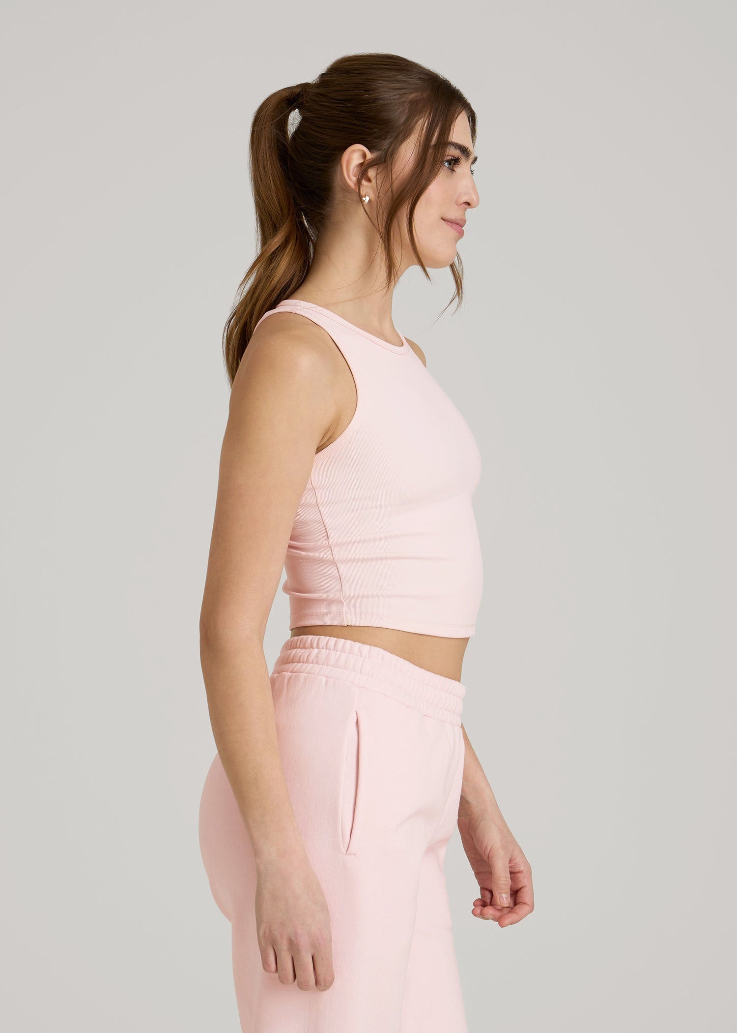 American Tall Women|Men Cropped Ribbed Tank Top for Tall Women in Barely Pink
