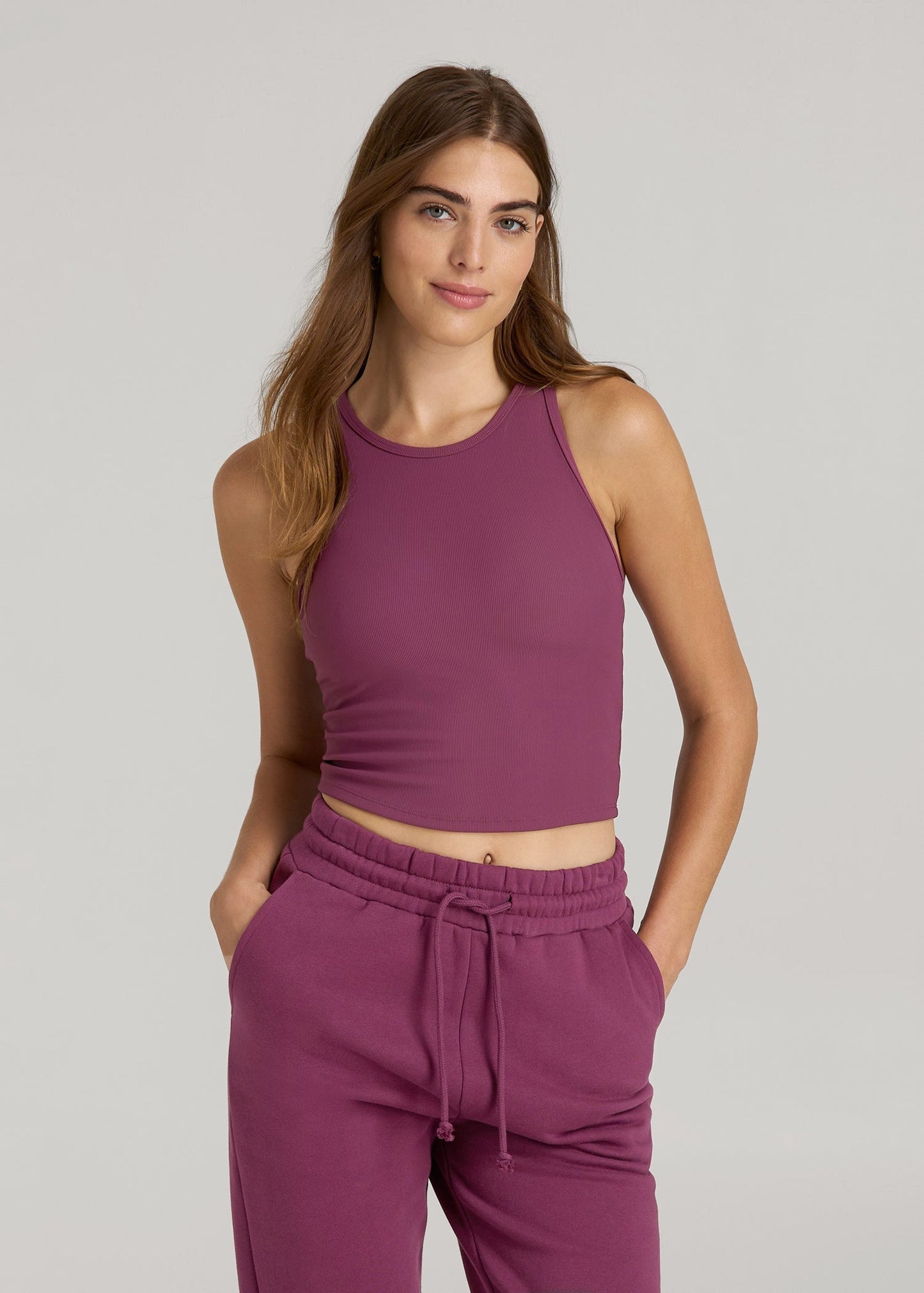 American Tall Women|Men Cropped Ribbed Tank Top for Tall Women in Purple Gumdrop