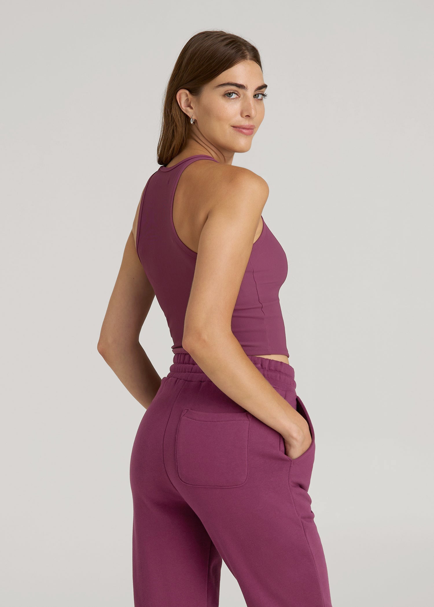American Tall Women|Men Cropped Ribbed Tank Top for Tall Women in Purple Gumdrop