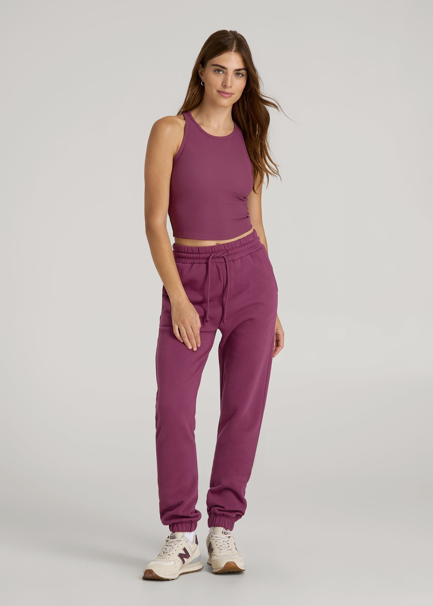 American Tall Women|Men Cropped Ribbed Tank Top for Tall Women in Purple Gumdrop