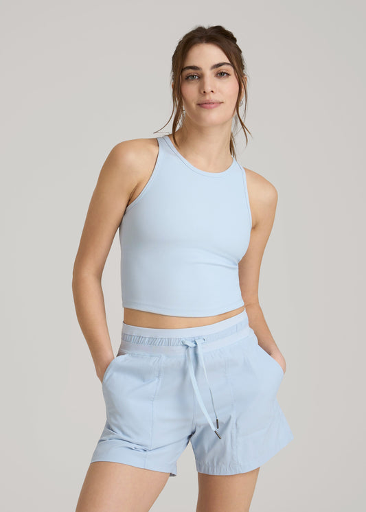 American Tall Women|Men Cropped Ribbed Tank Top for Tall Women in Ice Blue