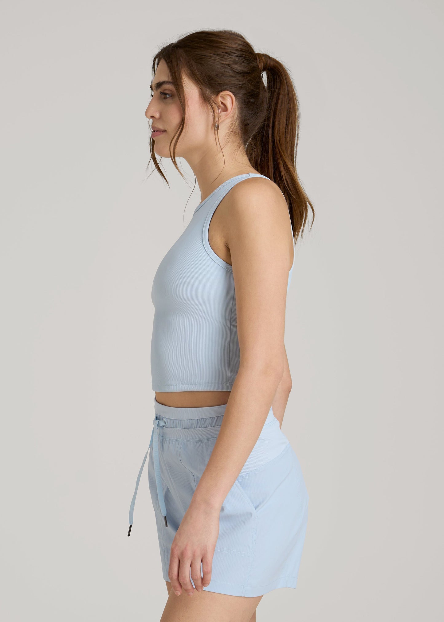American Tall Women|Men Cropped Ribbed Tank Top for Tall Women in Ice Blue