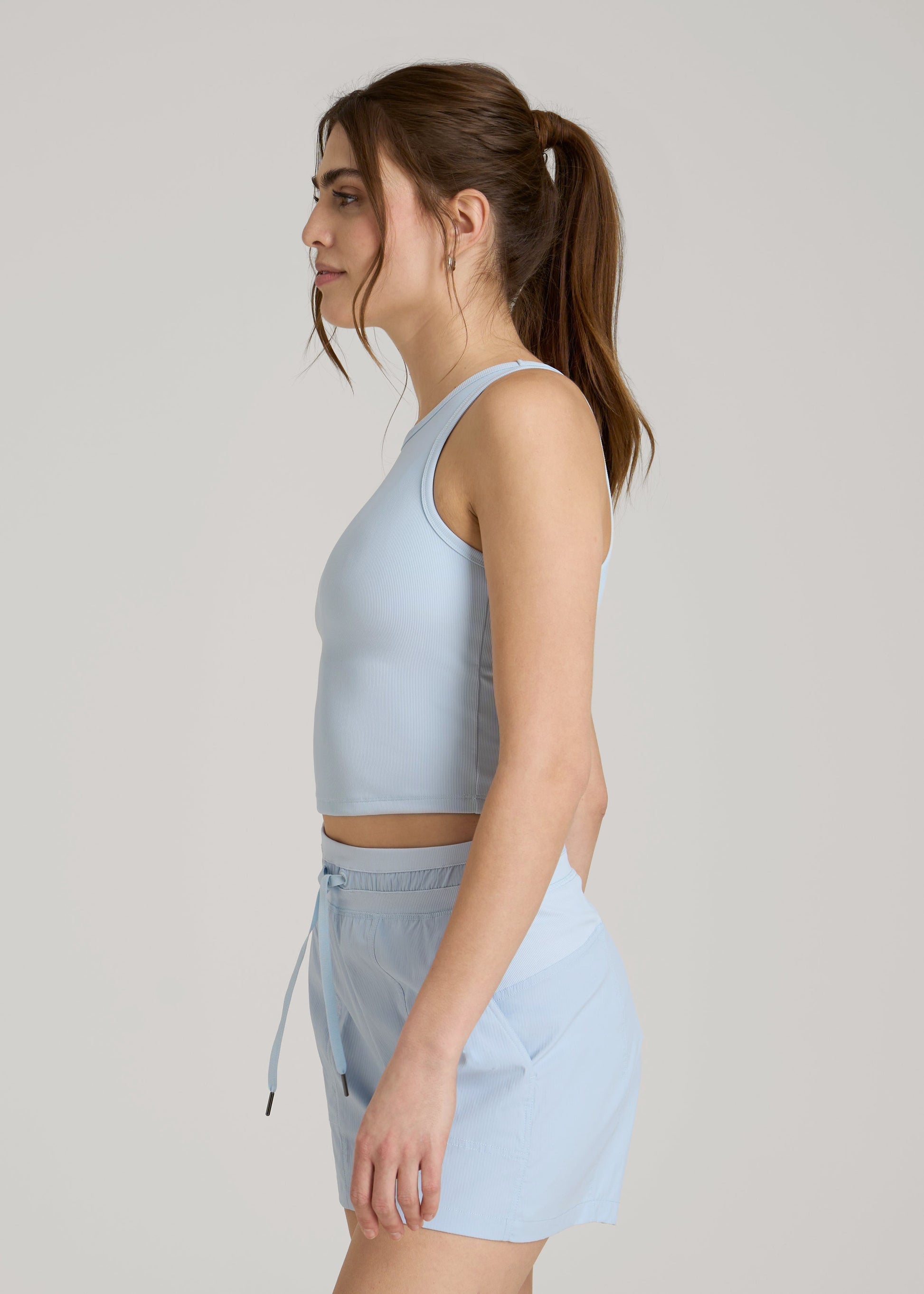 American Tall Women|Men Cropped Ribbed Tank Top for Tall Women in Ice Blue