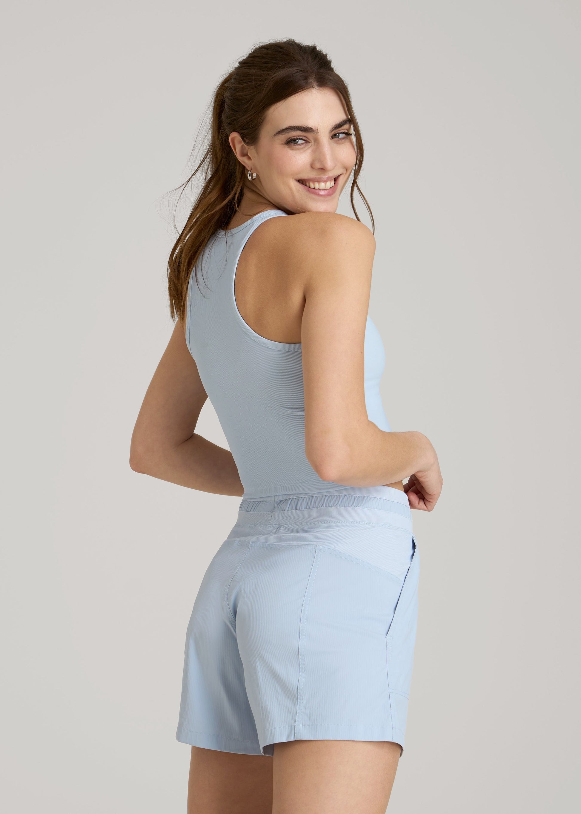American Tall Women|Men Cropped Ribbed Tank Top for Tall Women in Ice Blue