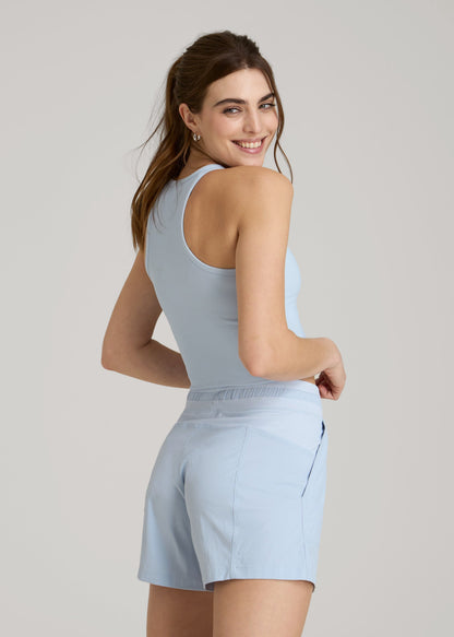 American Tall Women|Men Cropped Ribbed Tank Top for Tall Women in Ice Blue