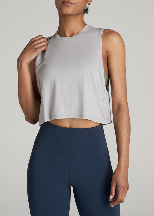 American Tall Women Athletic Cropped Muscle Tank Top for Tall Women in Silver