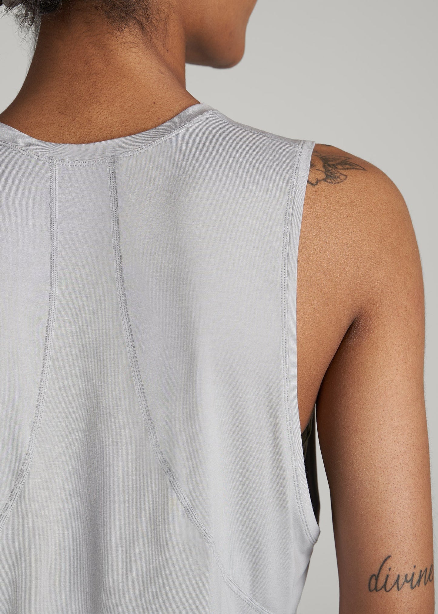 American Tall Women Athletic Cropped Muscle Tank Top for Tall Women in Silver