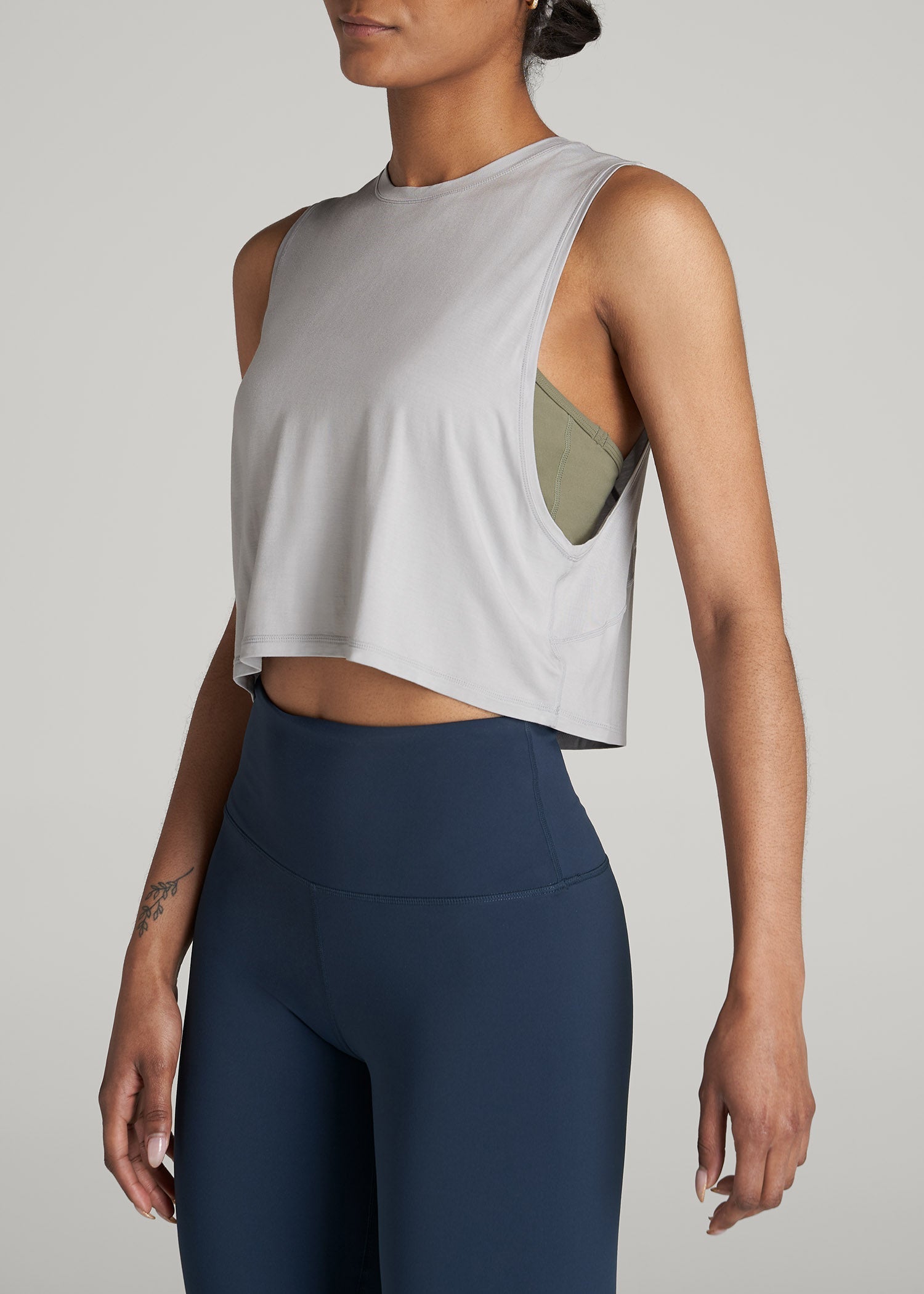 American Tall Women Athletic Cropped Muscle Tank Top for Tall Women in Silver