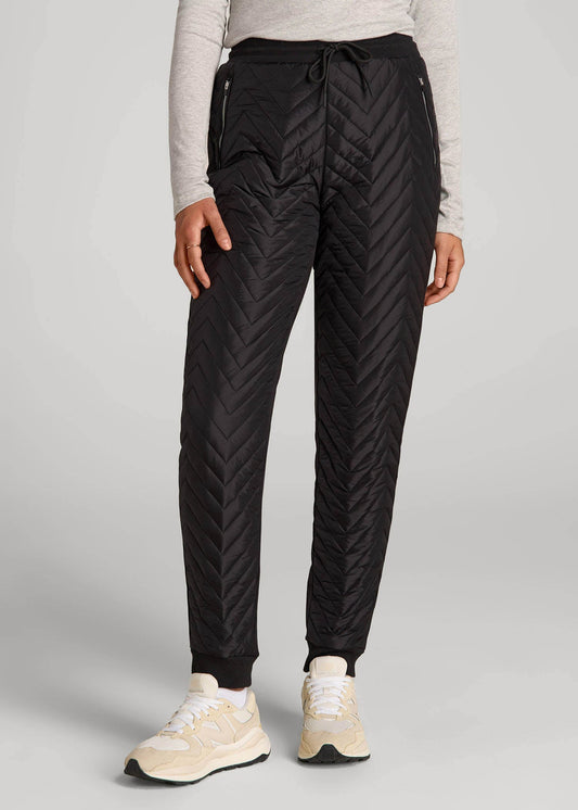 American Tall Women|Men Quilted Joggers for Tall Women in Black
