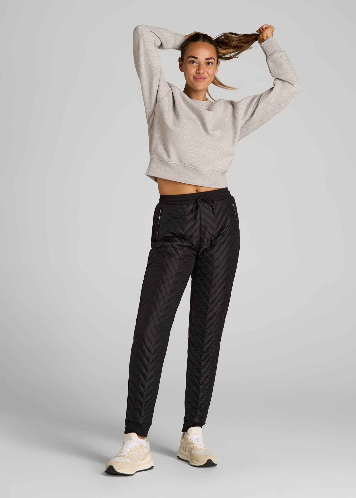 American Tall Women|Men Quilted Joggers for Tall Women in Black