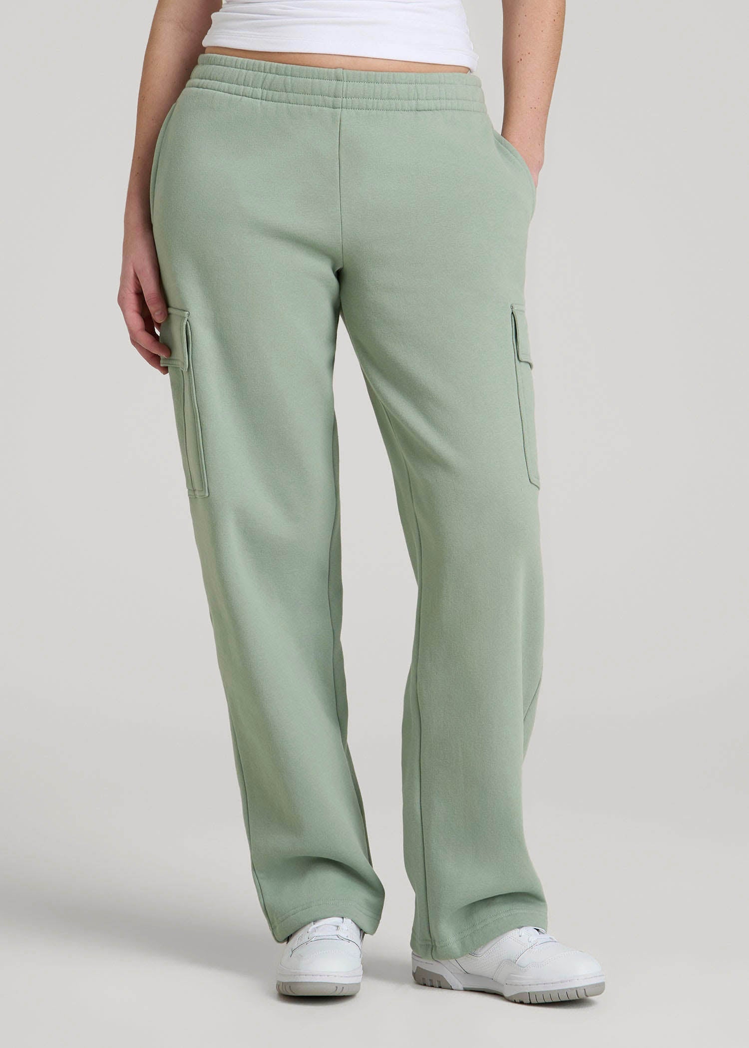 American Tall Women|Men Mid Rise Cargo Fleece Sweatpants for Tall Women in Seagrass