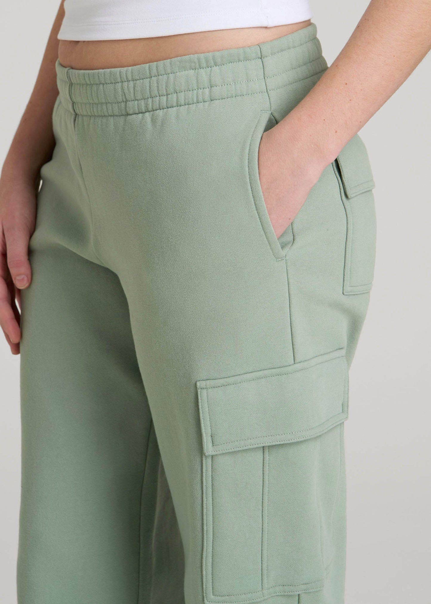 American Tall Women|Men Mid Rise Cargo Fleece Sweatpants for Tall Women in Seagrass