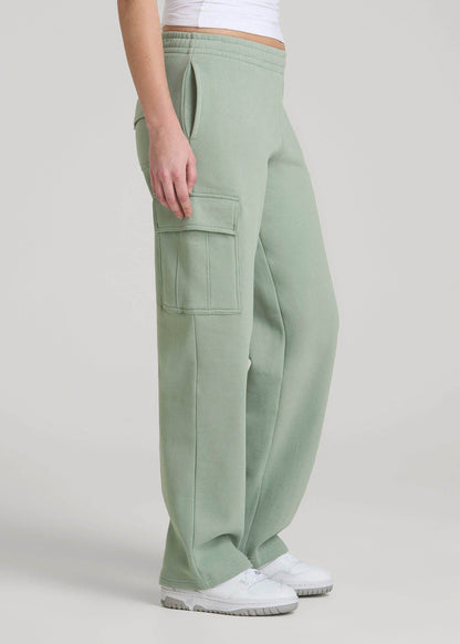 American Tall Women|Men Mid Rise Cargo Fleece Sweatpants for Tall Women in Seagrass