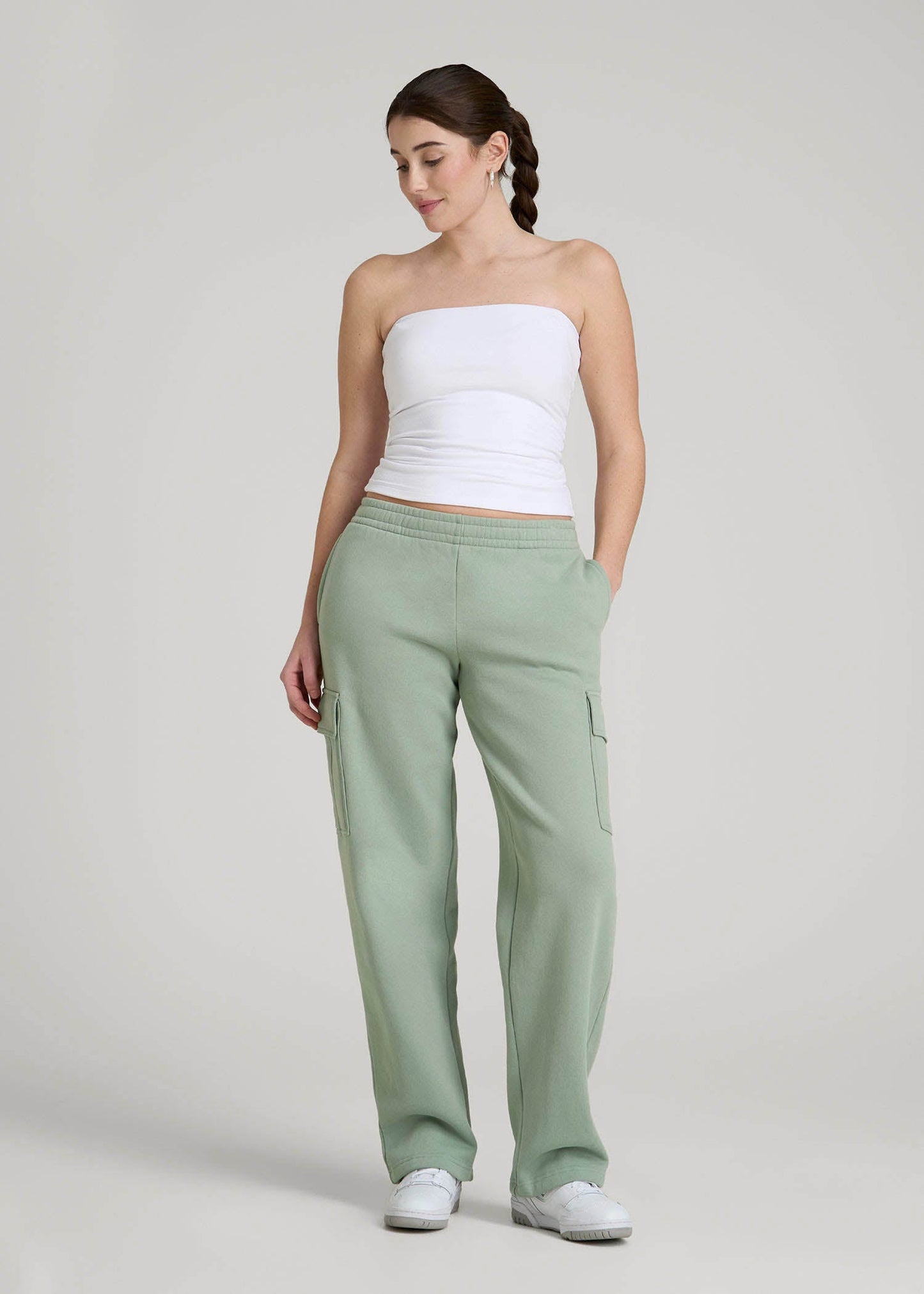 American Tall Women|Men Mid Rise Cargo Fleece Sweatpants for Tall Women in Seagrass