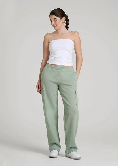 American Tall Women|Men Mid Rise Cargo Fleece Sweatpants for Tall Women in Seagrass