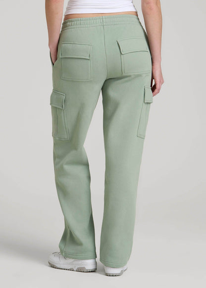 American Tall Women|Men Mid Rise Cargo Fleece Sweatpants for Tall Women in Seagrass
