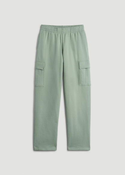 American Tall Women|Men Mid Rise Cargo Fleece Sweatpants for Tall Women in Seagrass