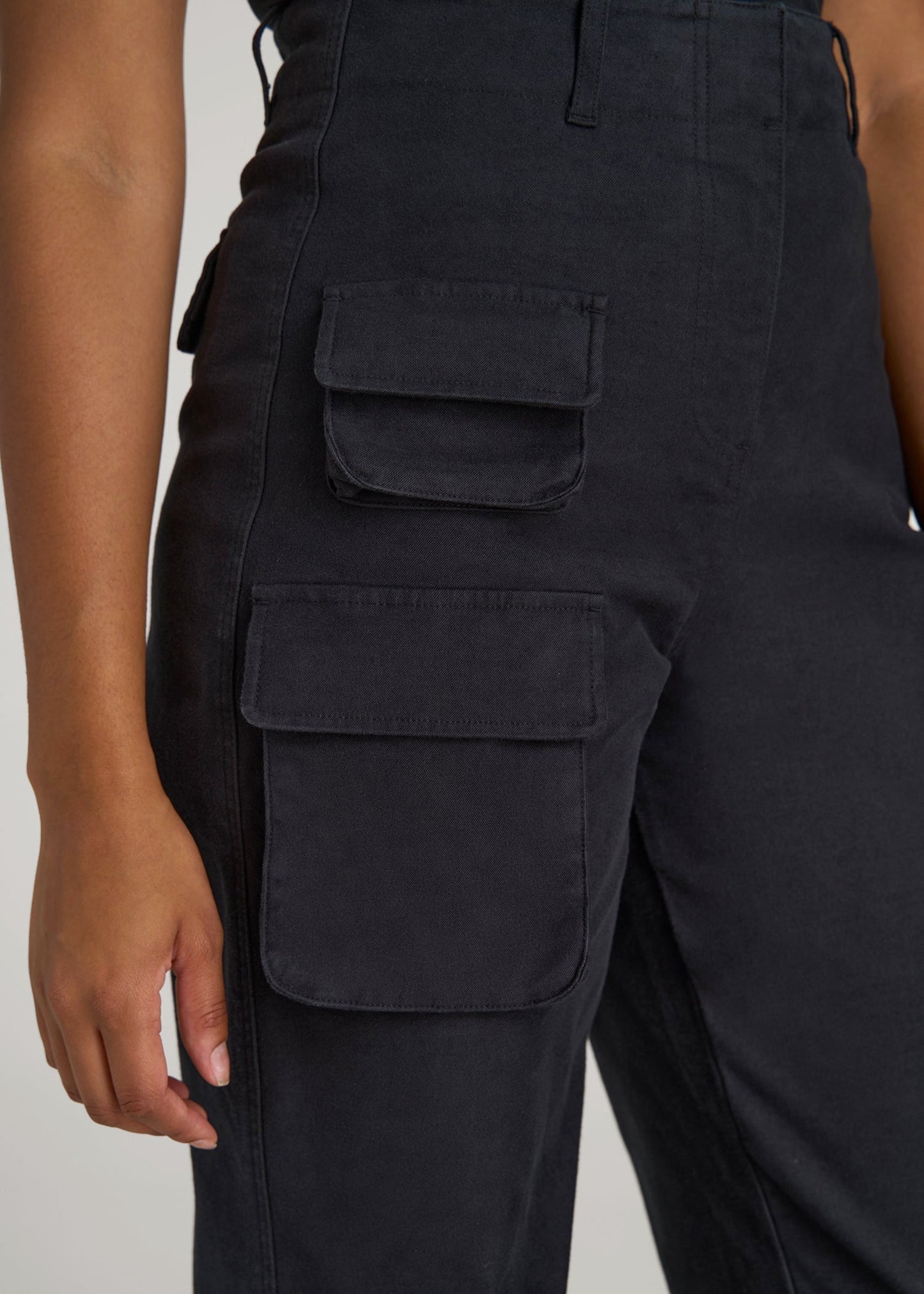 American Tall Women High-Waist Flat Front Cargo Pants for Tall Women in Black