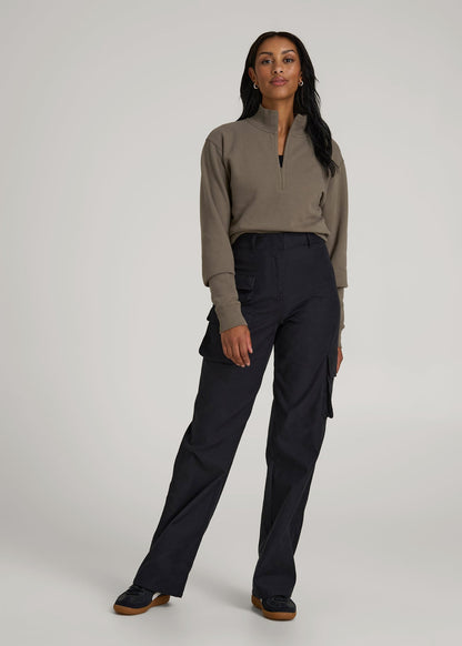 American Tall Women High-Waist Flat Front Cargo Pants for Tall Women in Black