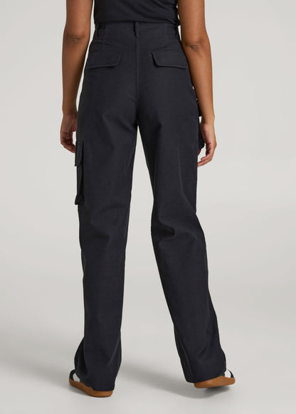 American Tall Women High-Waist Flat Front Cargo Pants for Tall Women in Black