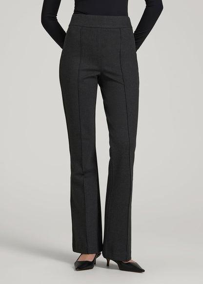 American Tall Women Soft Flex Ponte Pull On Flare Pants for Tall Women in Dark Charcoal Heather