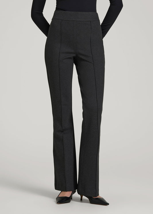 American Tall Women Soft Flex Ponte Pull On Flare Pants for Tall Women in Dark Charcoal Heather