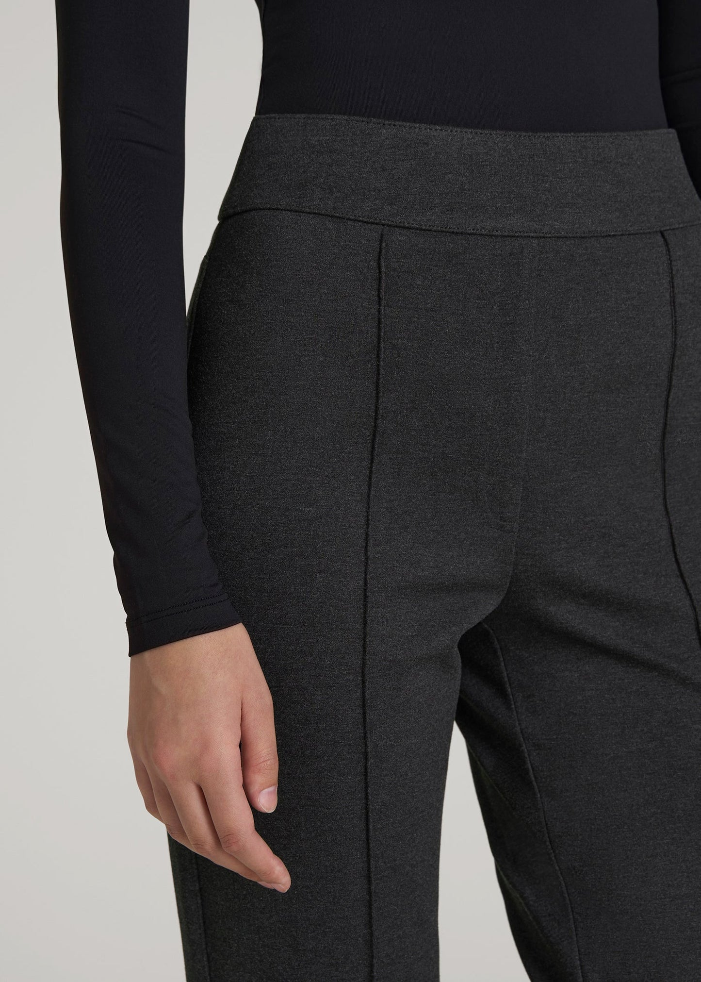 American Tall Women Soft Flex Ponte Pull On Flare Pants for Tall Women in Dark Charcoal Heather