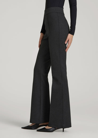 American Tall Women Soft Flex Ponte Pull On Flare Pants for Tall Women in Dark Charcoal Heather